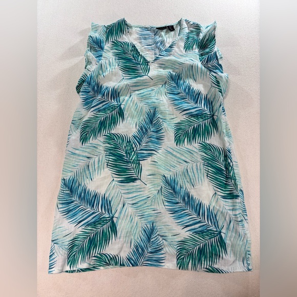 Tahari 100% Linen Tropical Palm Print Shift Dress Womens XL Resort Summer Beach - Picture 2 of 7